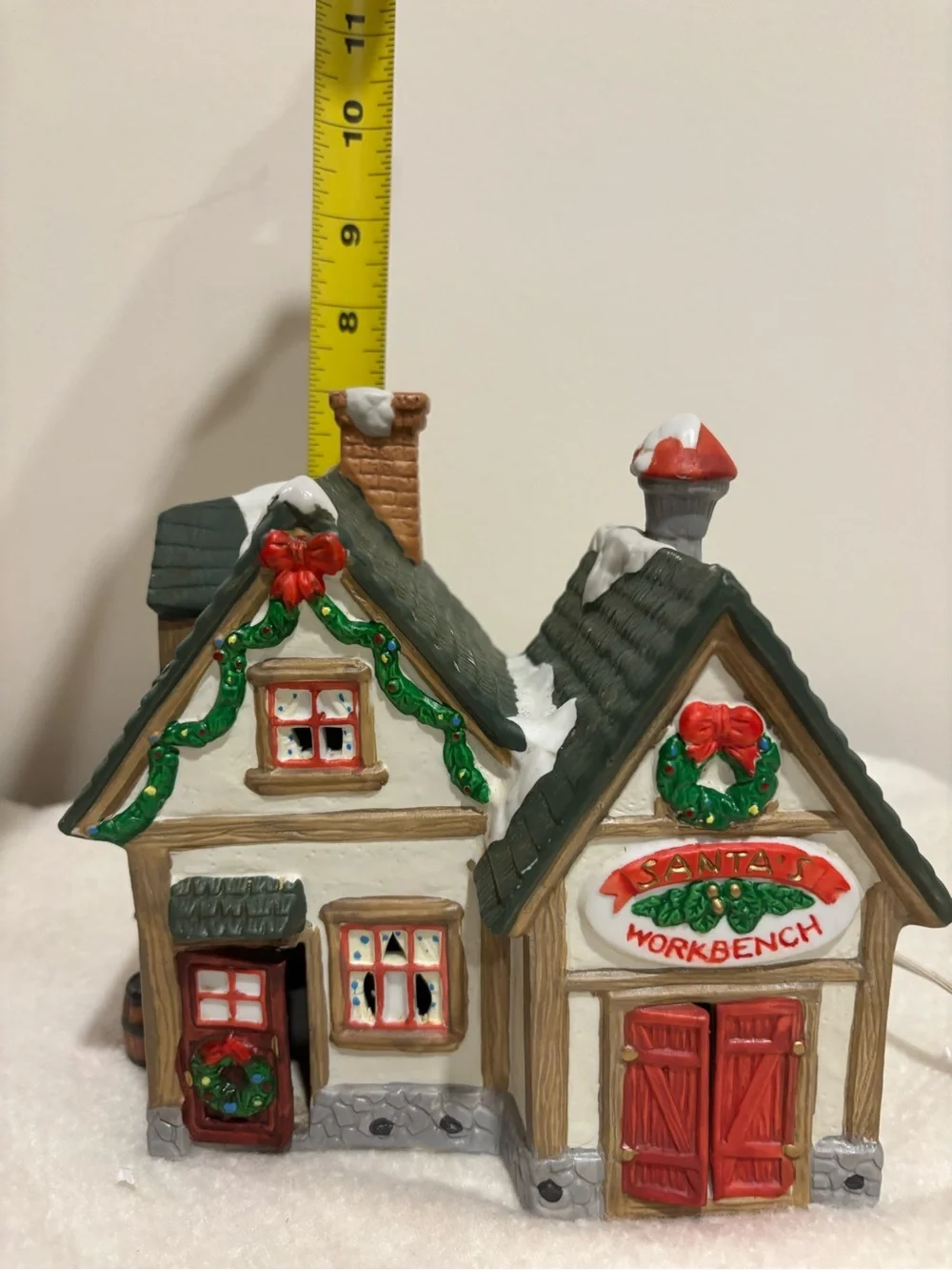 Santa Workbench Lighted Christmas Cottage - Red & Green Holiday Decor - Picture 2 of 9